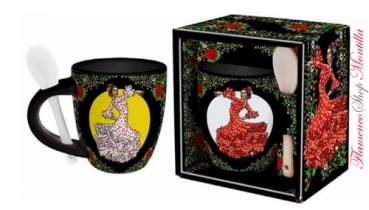 Espresso Tasse mit Flamencotänzerin und Löffel in Geschenkbox