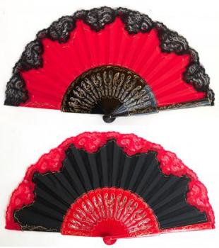 Flamencofächer aus Holz mit Spitze schwarz/rot oder rot/schwarz 33cm