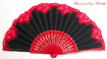 Wooden flamenco fan with black / red or red / black top