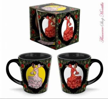 Cup with flamenco dancer black in gift box