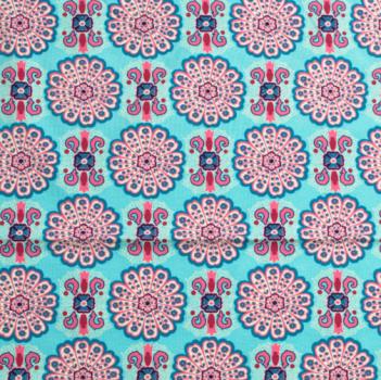 Cotton jersey red / turquoise patterned