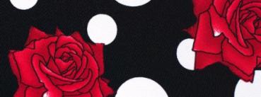 Crespon Koshibo black with white dots and red roses