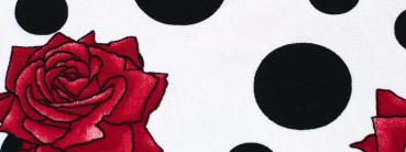 Crespon Koshibo weiß mit schwarzen Punkten und roten Rosen