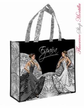 Bag black white with flamenco dancers compartments 40x37x15cm