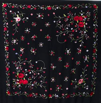 Flamenco professional manton silk hand embroidered black with flowers