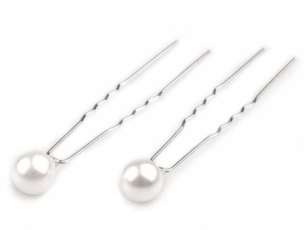 Hairpin with pearl in white 2 pieces