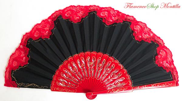 Wooden flamenco fan with black / red or red / black top