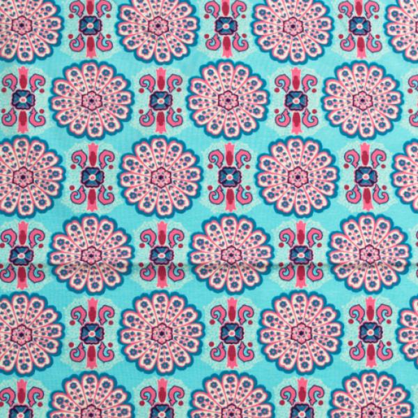 Cotton jersey red / turquoise patterned