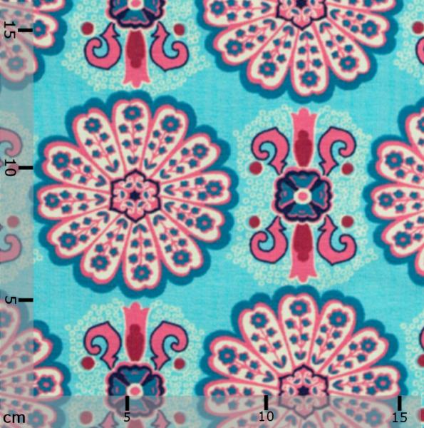 Cotton jersey red / turquoise patterned