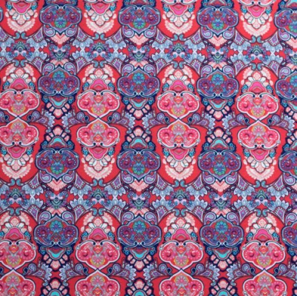 Cotton jersey red / blue patterned