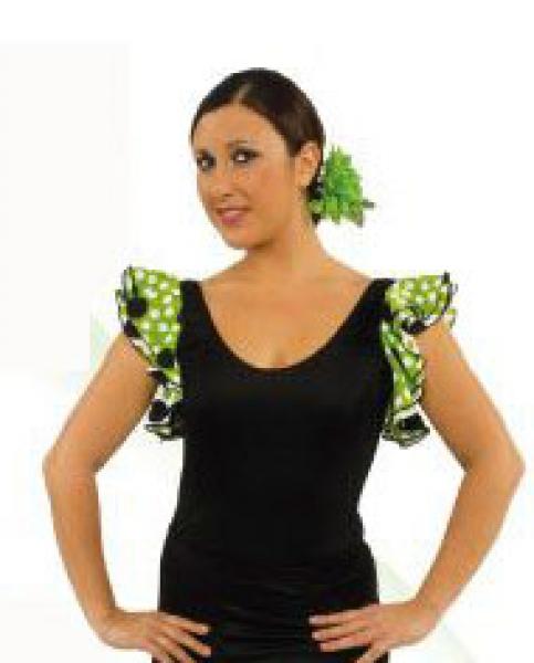 Flamenco blouse with ruffles black green E4559