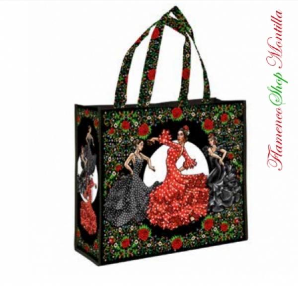 Bag black with flamenco dancers and red roses 40x37x15cm