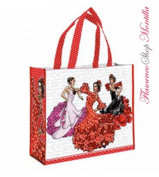 Tasche weiß rot mit Flamencotänzerinnen 40x37x15cm