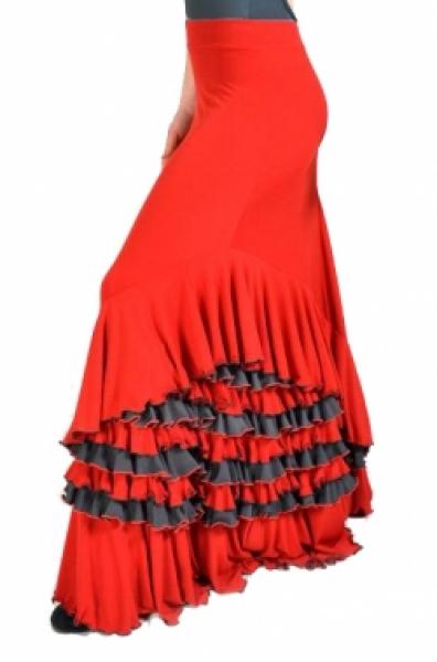 Flamenco skirt MULTIVOLANTE LATERAL Red/Anthracitec
